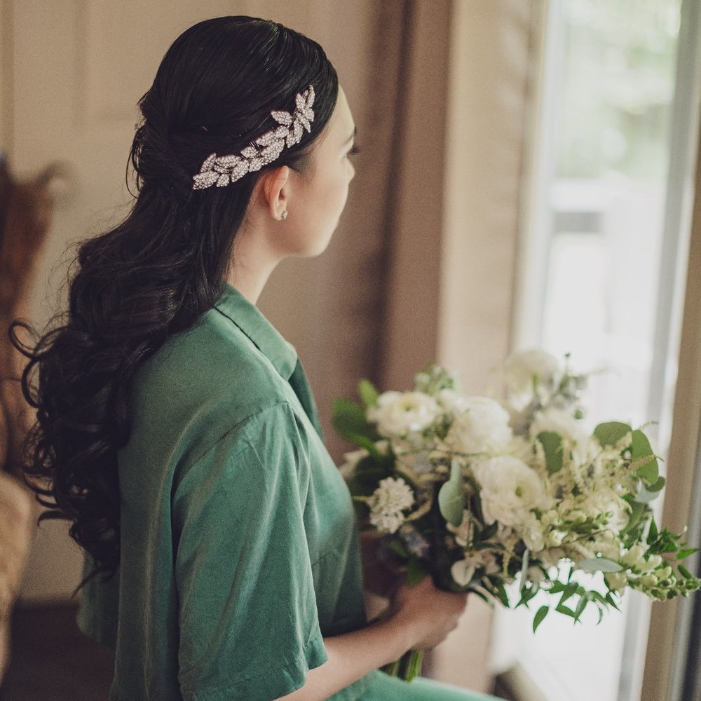 TWIGS AND HONEY crystal encrusted leaves hair comb Bridal Hair Accessory